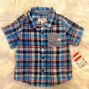 2/$10 Sale! NWT Cat & Jack Button Down Plaid Shirt Size 12 Months